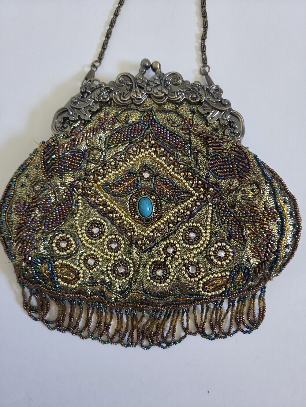 Vintage inspired victorian era evening purse beading metal chain Like New! - Picture 2 of 8